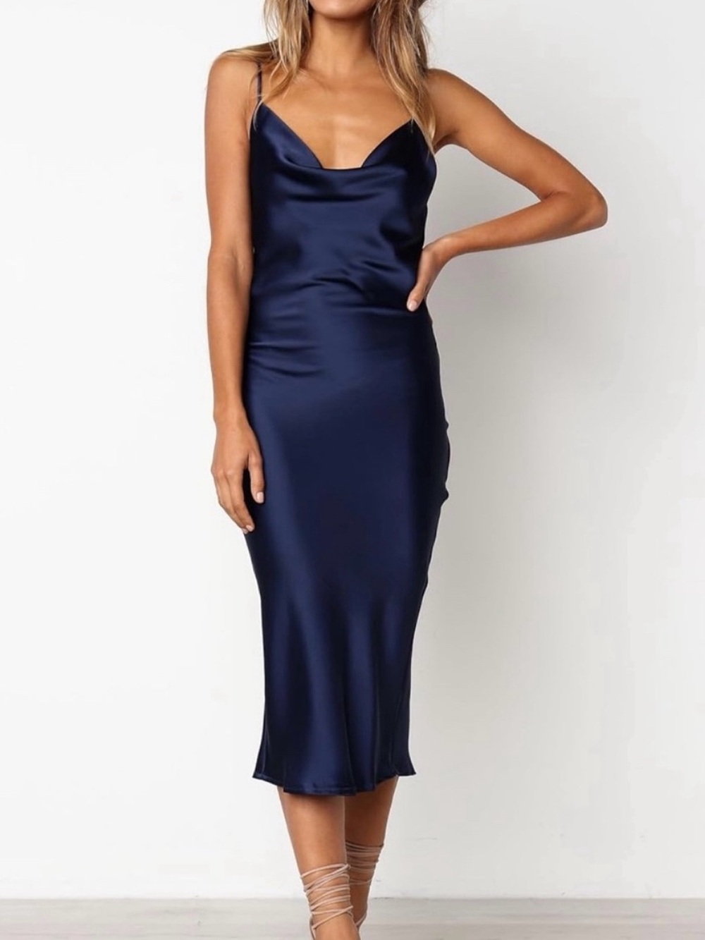 Navy Satin Slip Dress